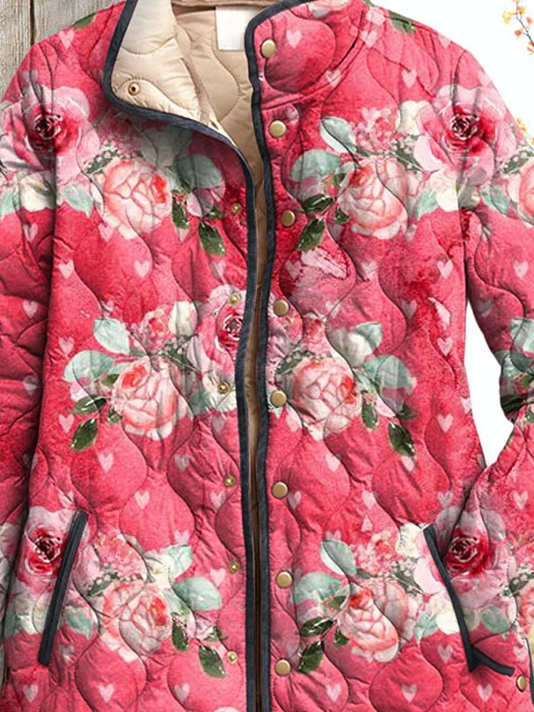 Grace - Charming Pink Floral Print Quilted Jacket for Women