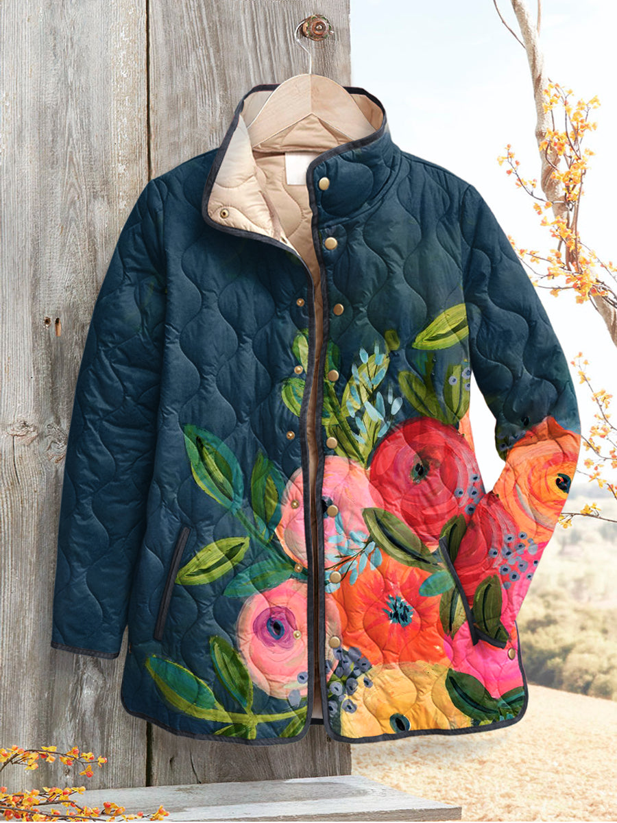 Evelyn - Women's Vintage Floral Print Quilted Jacket