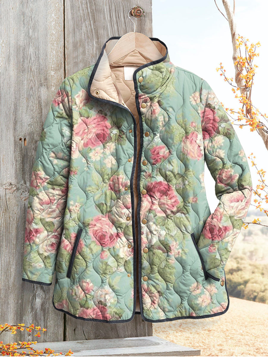 Willow - Retro Floral Patterned Quilted Jacket for Women
