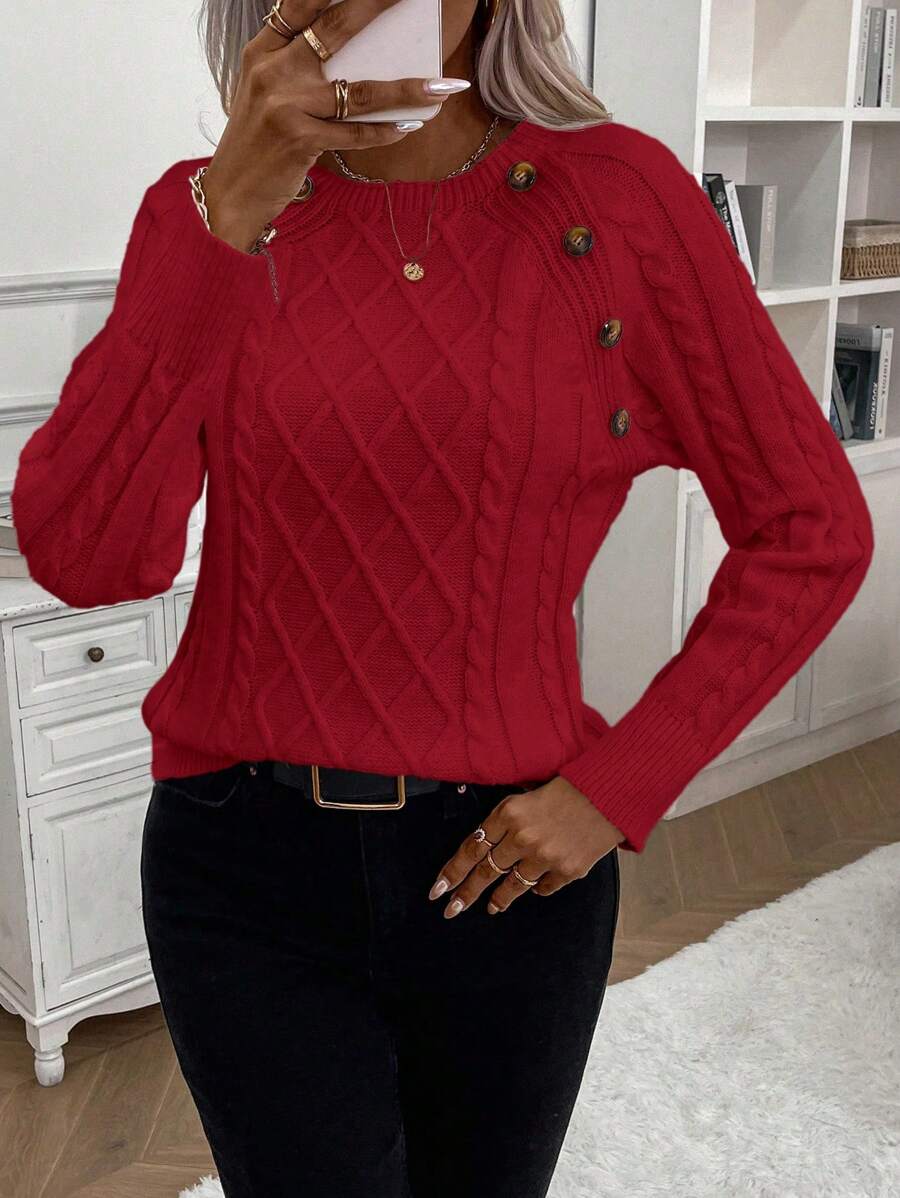 Orla – Button-Detail Cable Knit Sweater