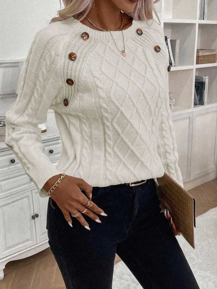 Orla – Button-Detail Cable Knit Sweater