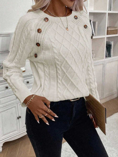 Orla – Button-Detail Cable Knit Sweater