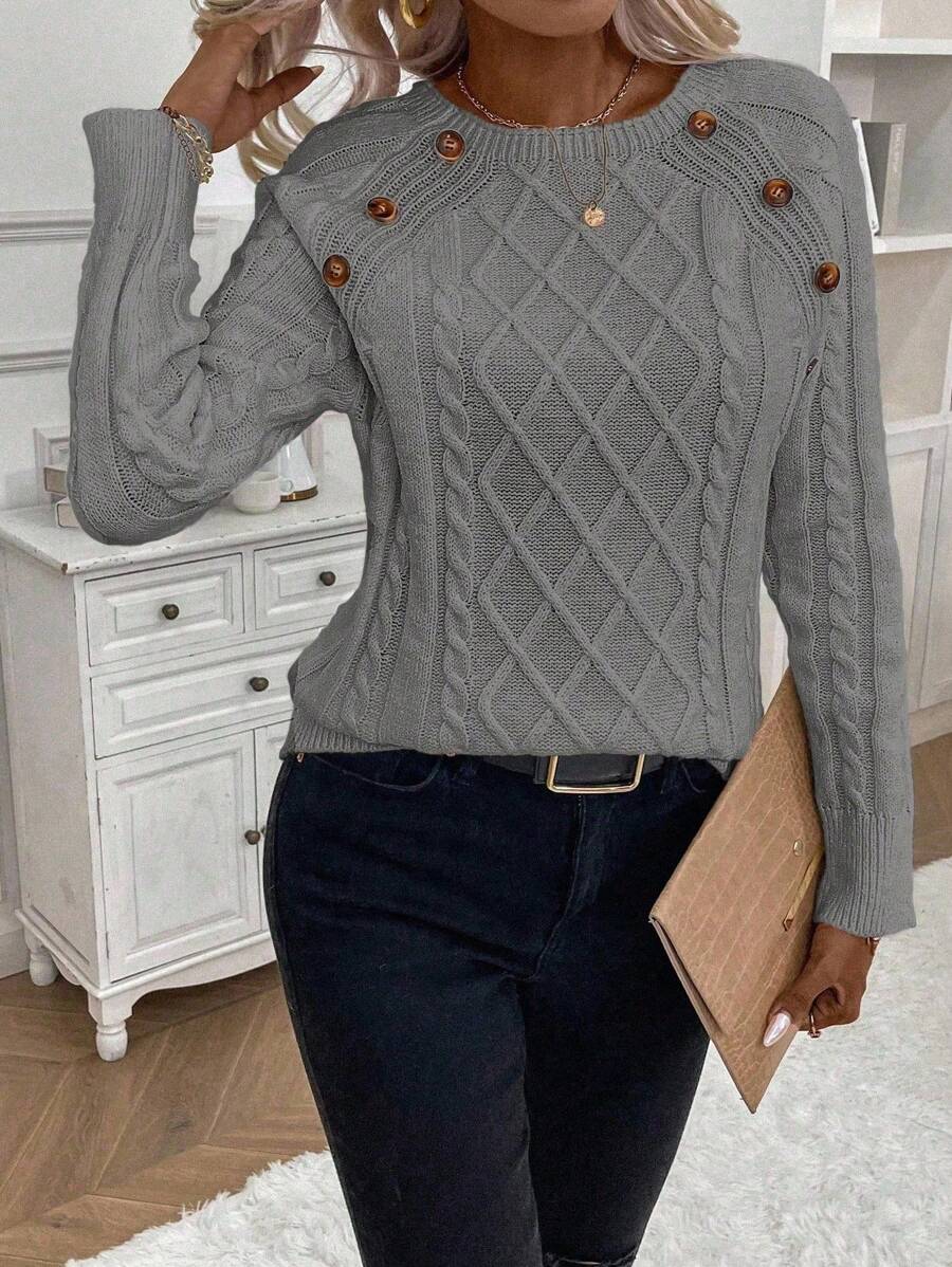 Orla – Button-Detail Cable Knit Sweater