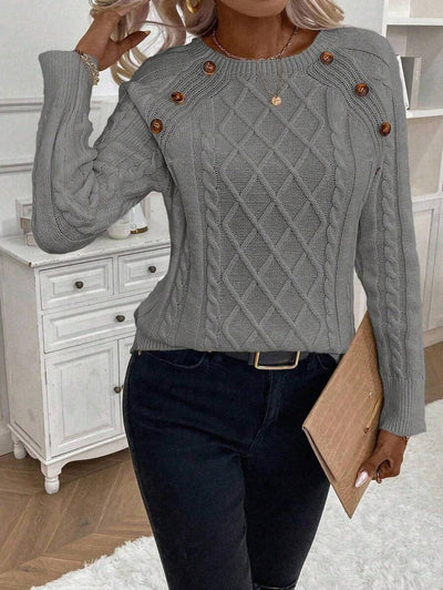 Orla – Button-Detail Cable Knit Sweater