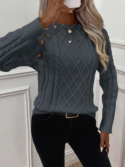 Orla – Button-Detail Cable Knit Sweater