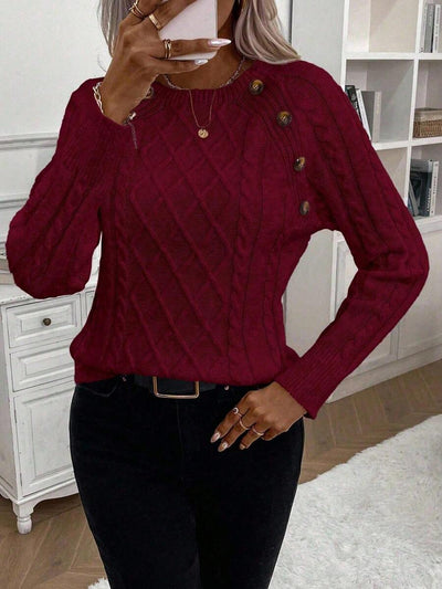 Orla – Button-Detail Cable Knit Sweater