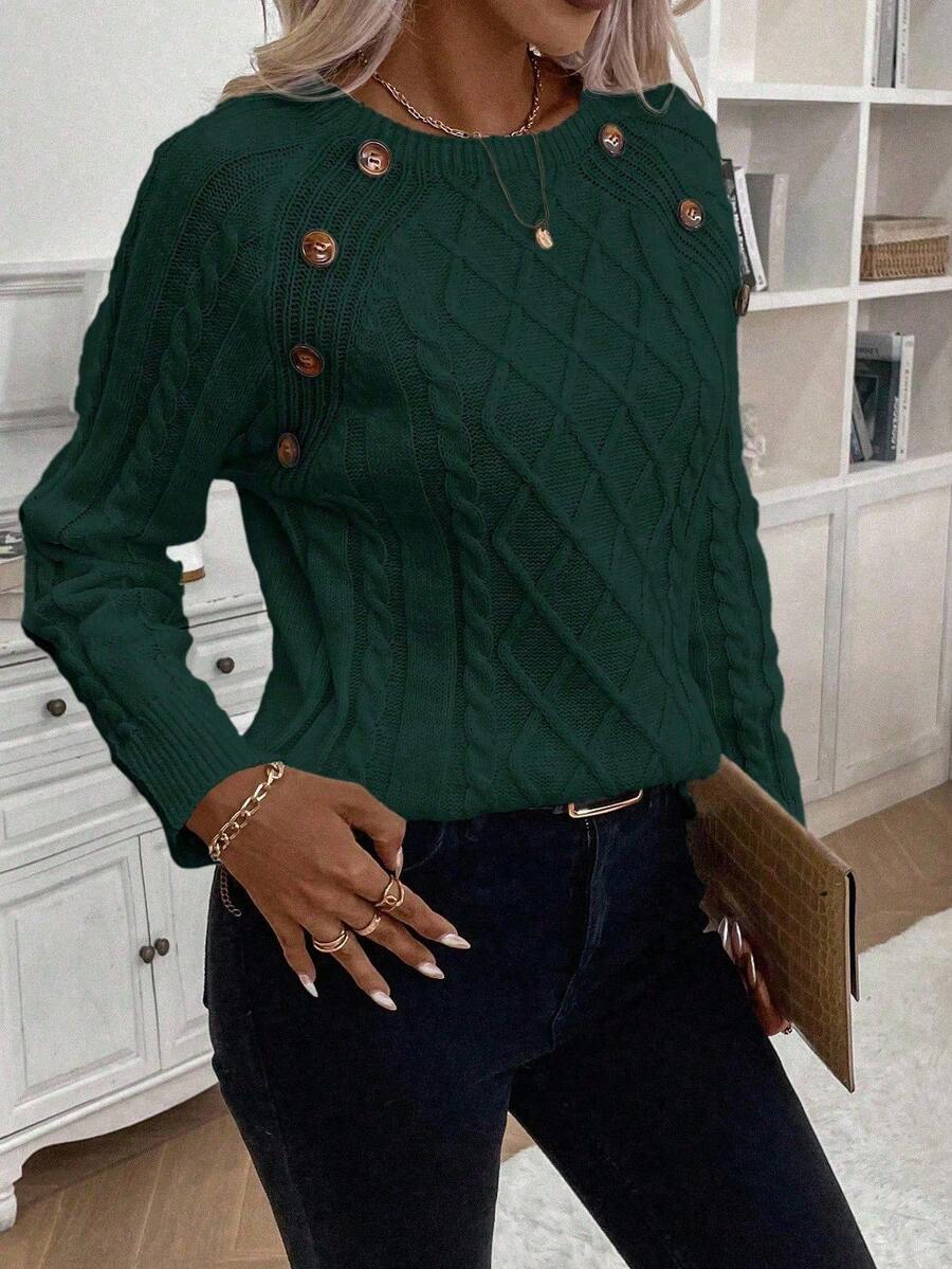 Orla – Button-Detail Cable Knit Sweater