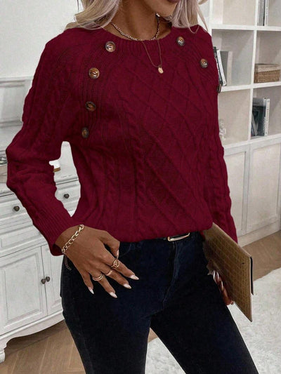 Orla – Button-Detail Cable Knit Sweater