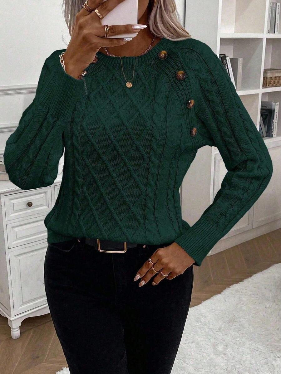 Orla – Button-Detail Cable Knit Sweater