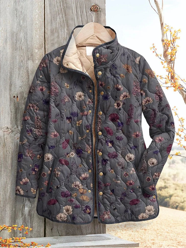 Elsie - Women's Vintage Floral Print Casual Quilted Jacket
