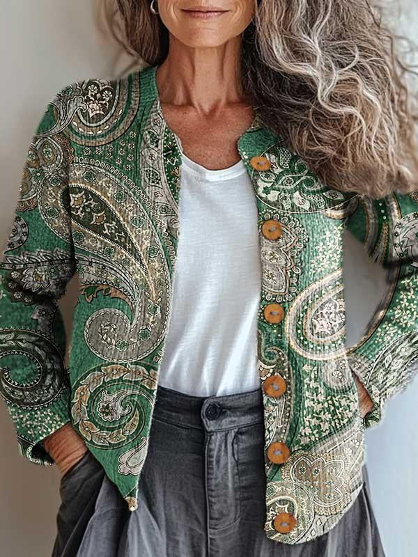 Amara - Elegant Green Paisley Jacket for a Stylish Look