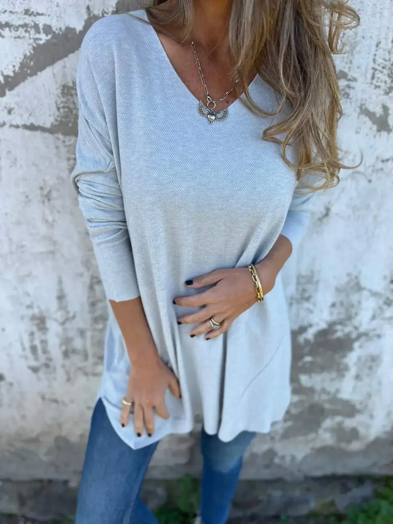 Delilah - Relaxed V Neck Knit Tunic