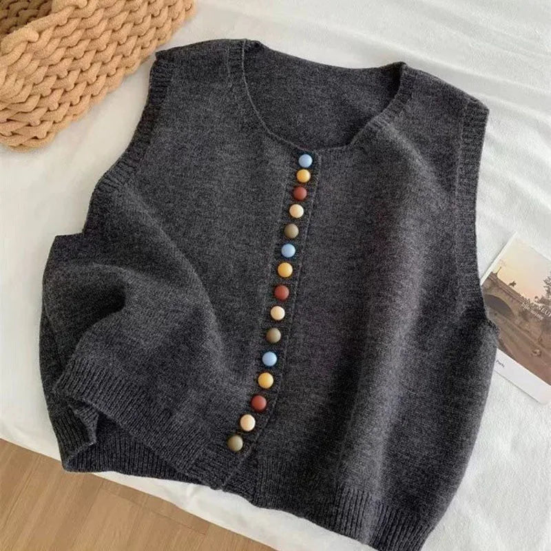 PENNY - COLOR-BUTTON KNIT VEST