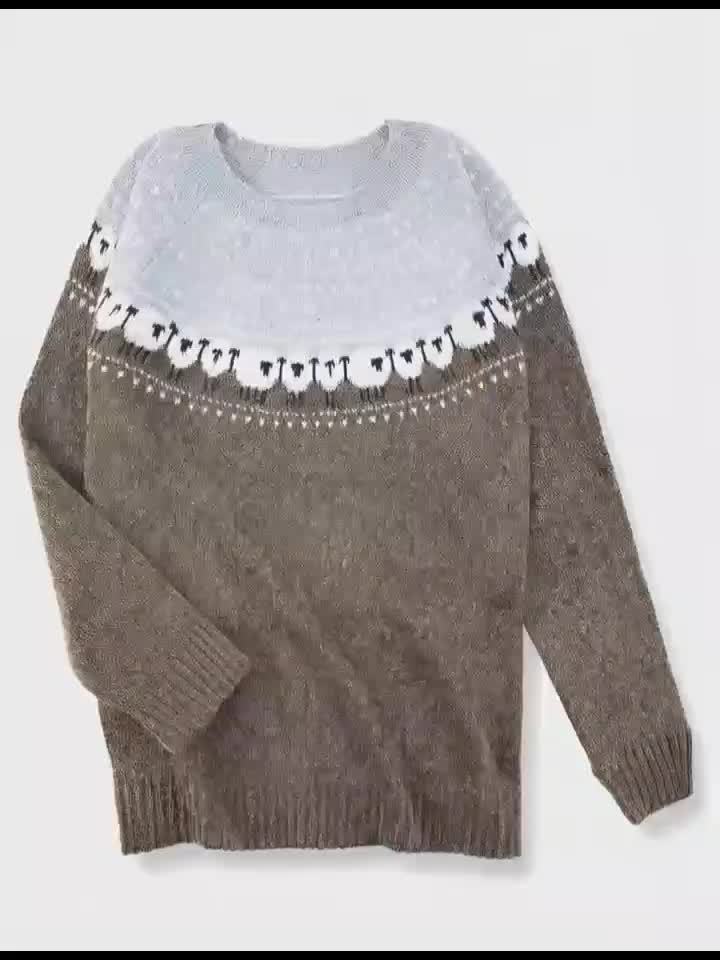 Faith -  Elegant Winter Sweater with Sheep Jacquard Pattern