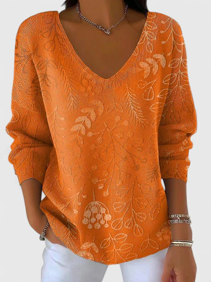 Rhea - Cotton blend sweater with leaf pattern